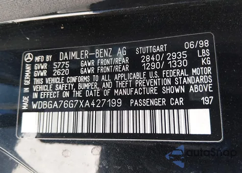 1999 Mercedes-Benz Cl 600 z USA, uszkodzony, nr VIN WDBGA76G7XA427199